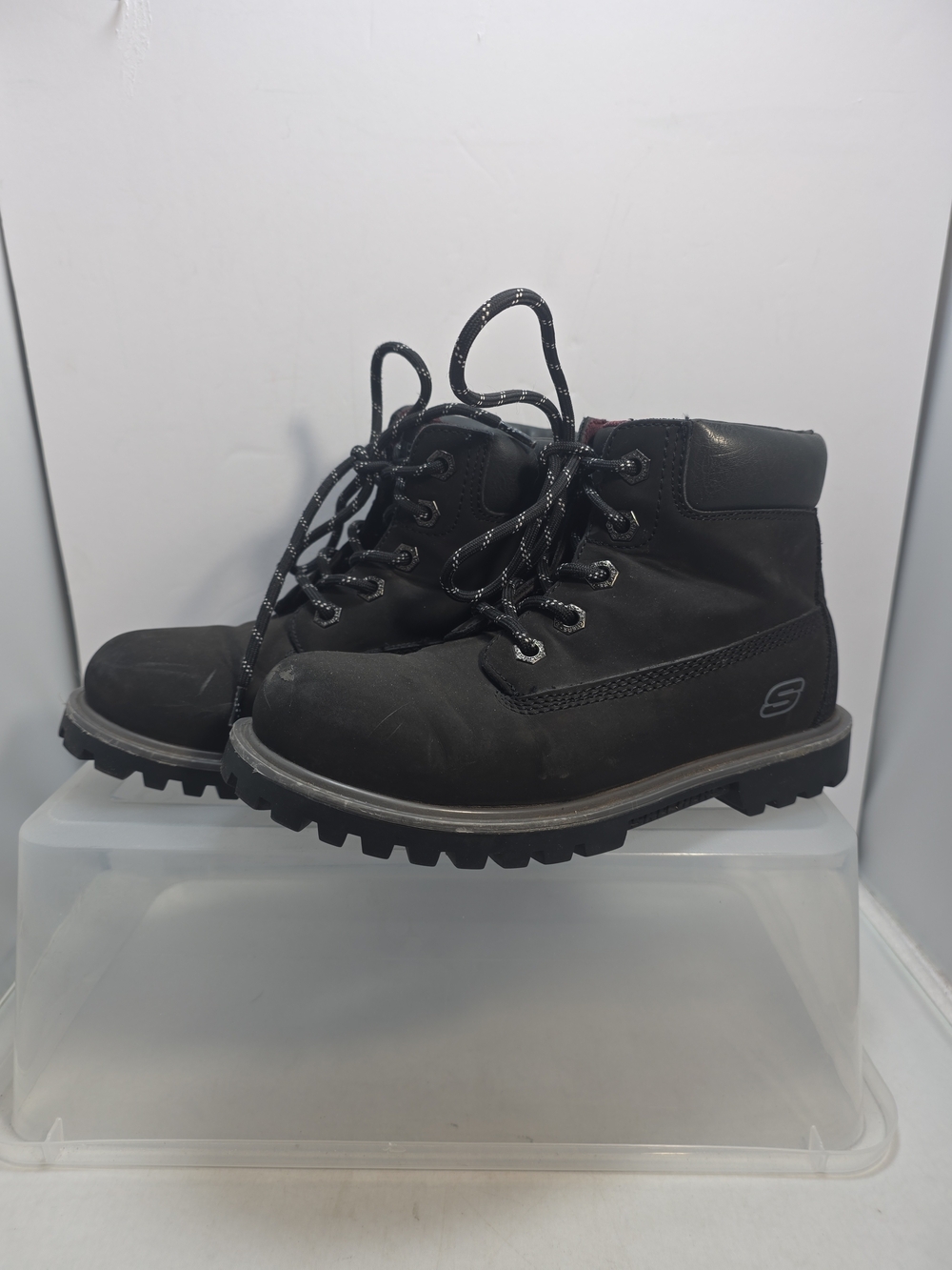 Skechers Mecca Bunkhouse Boys Boots Size 1.5 Black Lace Up 93163L (A4)